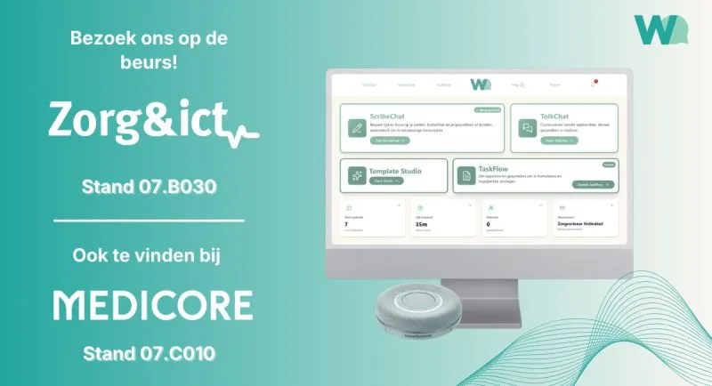 Aankondiging van Wellcom op de Zorg & ICT beurs, stand 07.B030